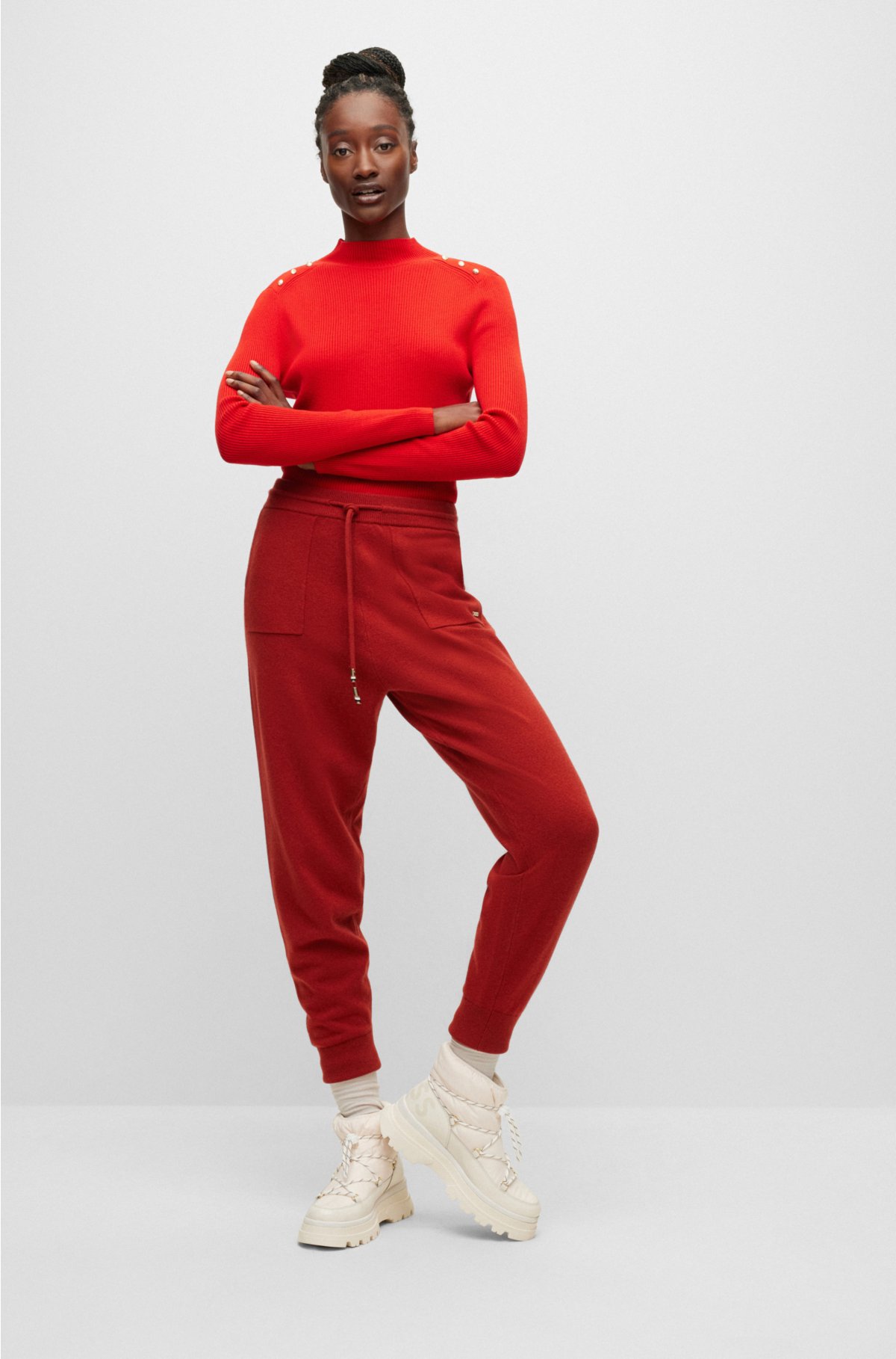 BOSS - Relaxed-fit wool-blend tracksuit bottoms with logo detail