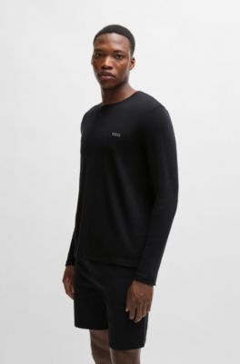 Camiseta de pijama en algod&oacute;n con logo bordado, Negro
