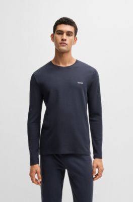 Camiseta de pijama en algod&oacute;n con logo bordado, Azul oscuro