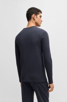 Camiseta de pijama en algod&oacute;n con logo bordado, Azul oscuro