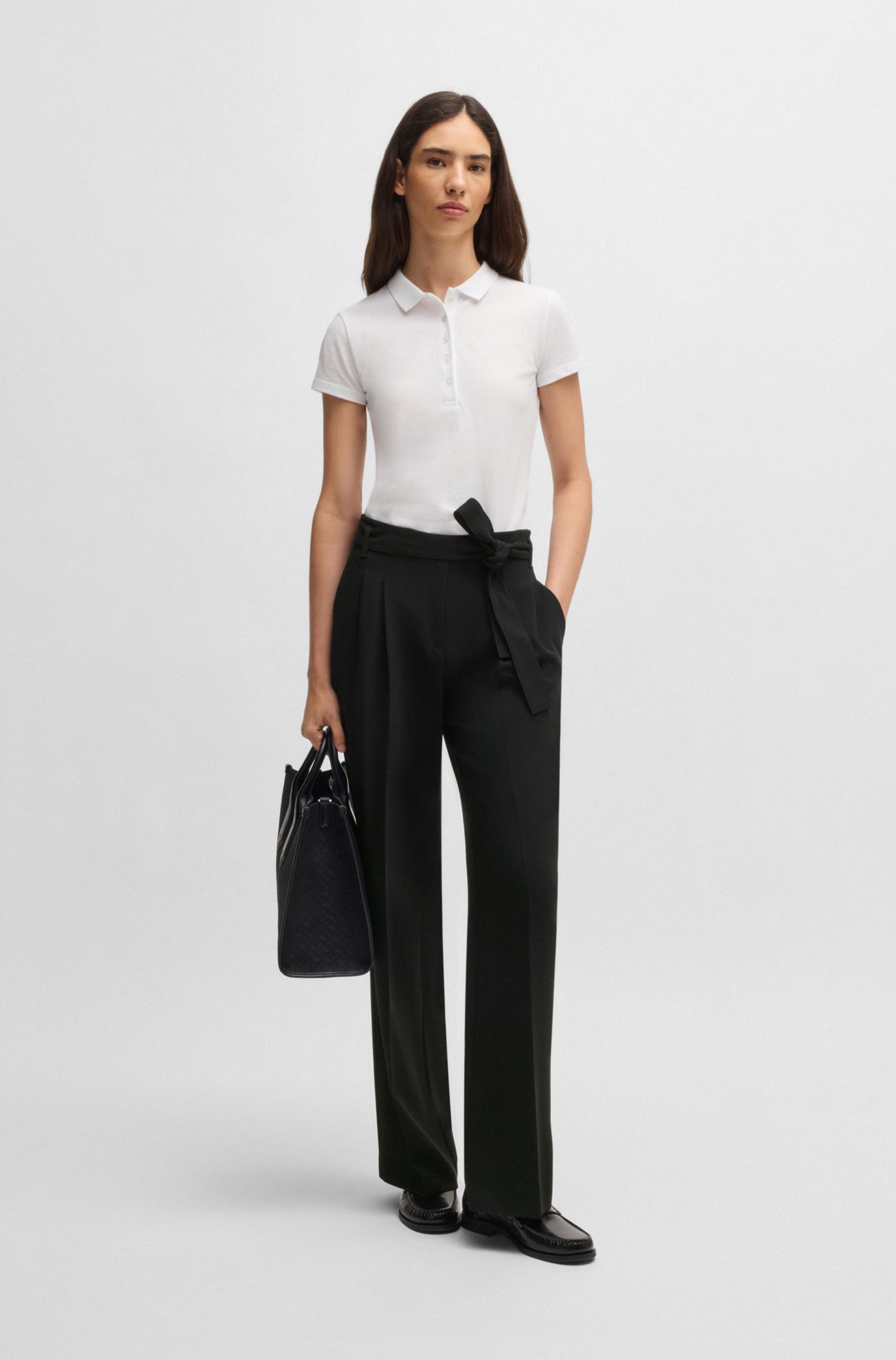 O Ring Belted Straight Leg Crepe Pants