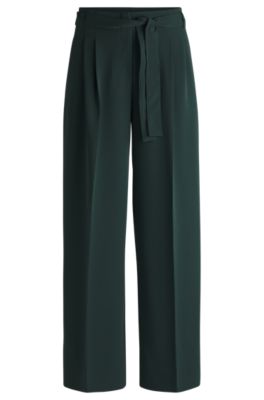 Hugo Boss Relaxed-fit Trousers In Crease-resistant Japanese Crepe In Light Green