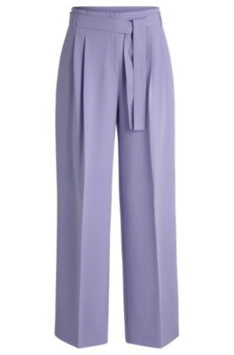 Hugo Boss Relaxed-fit Trousers In Crease-resistant Japanese Crepe In Purple