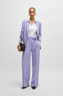 Relaxed-fit trousers in crease-resistant crepe, Purple