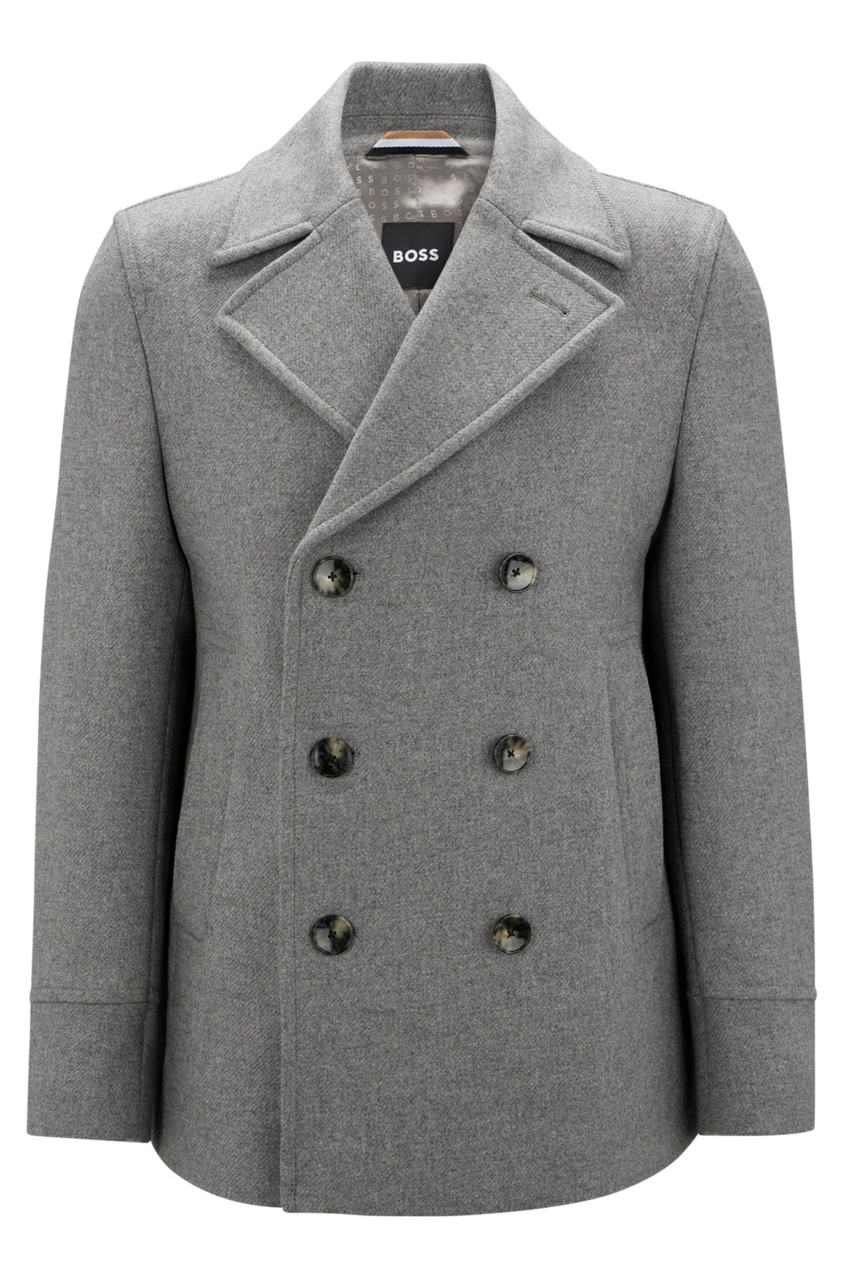 BOSS - Wool-blend slim-fit closure double-breasted coat with