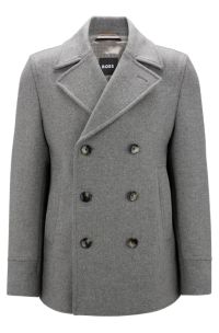 BOSS - Wool-blend slim-fit coat with double-breasted closure