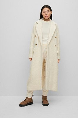 BOSS - Long-length double-breasted coat in alpaca-blend bouclé