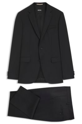 Slim-fit suit in performance wool serge, Black
