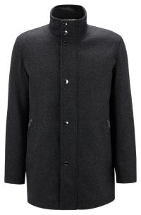 BOSS - Wool-blend coat in herringbone weave with stand collar