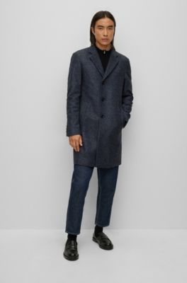 BOSS - Slim-fit coat in patterned stretch fabric