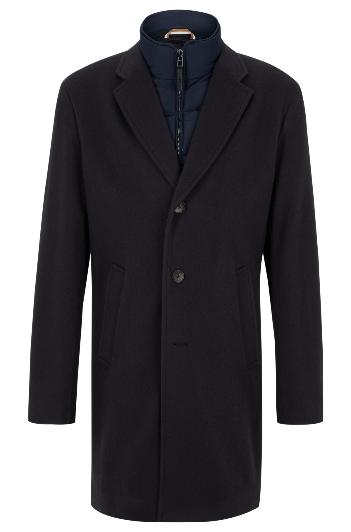 Slim-fit coat with detachable zip-up inner