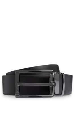 Check and Leather Reversible Belt in Charcoal/silver - Men