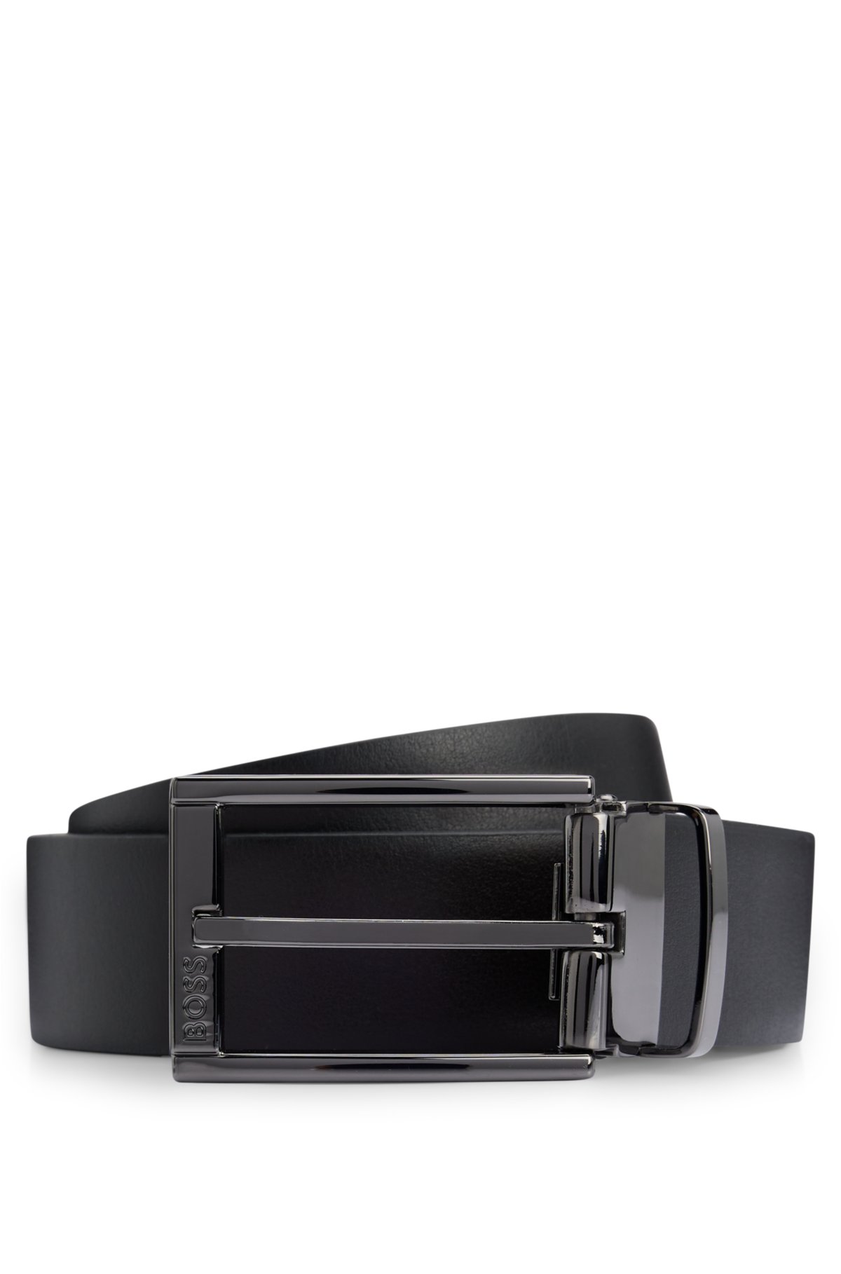 HUGO - Reversible belt in Italian leather with signature buckle
