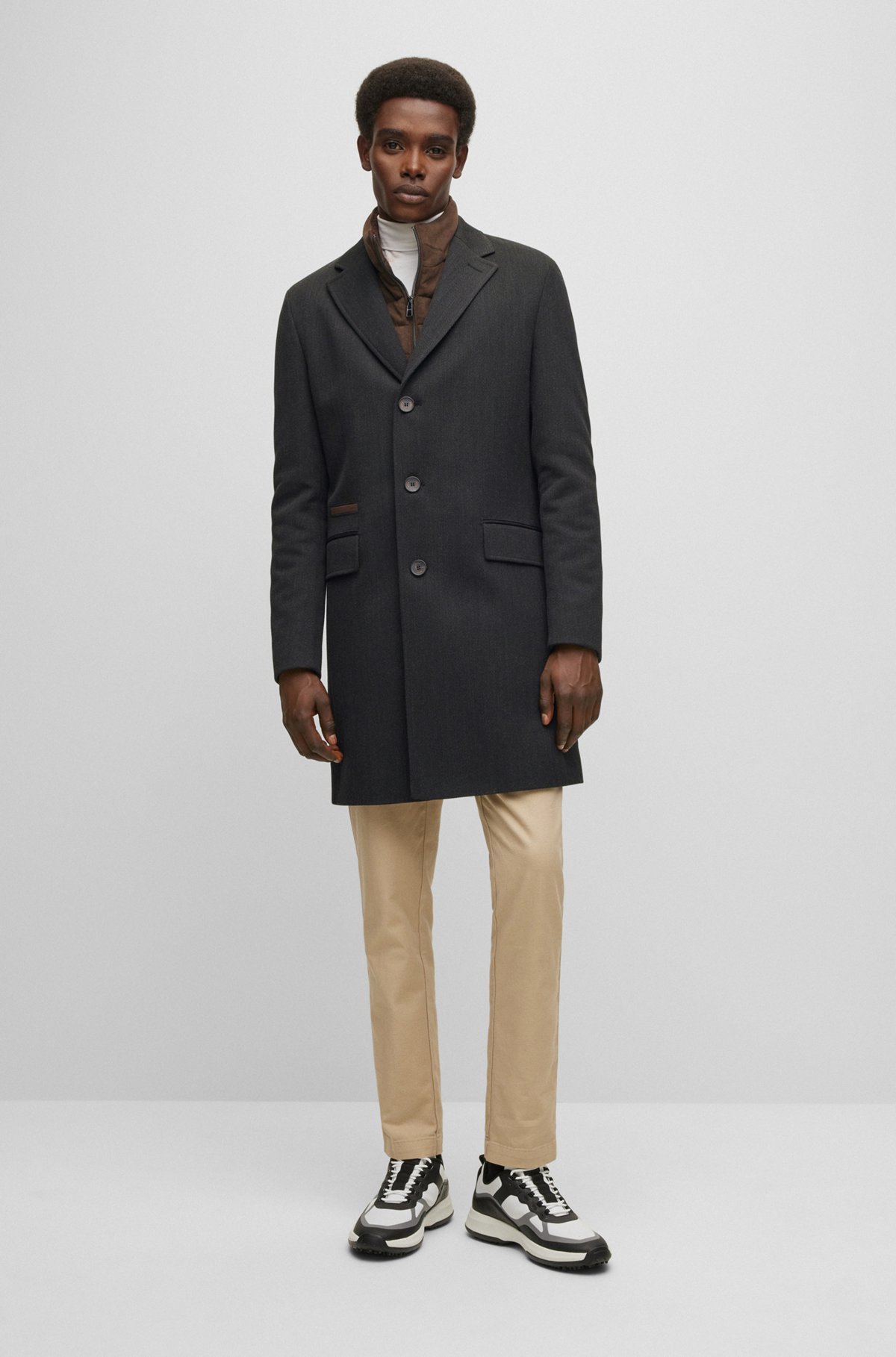 BOSS - Slim-fit coat with detachable zip-up inner