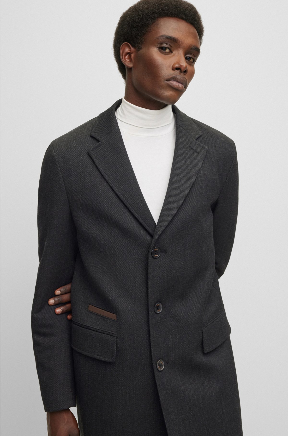 BOSS - Slim-fit coat with detachable inner zip-up