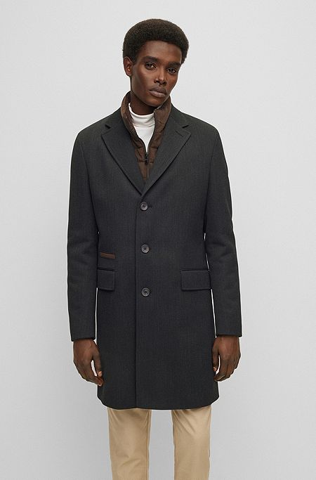 Slim-fit coat with detachable zip-up inner, Grey