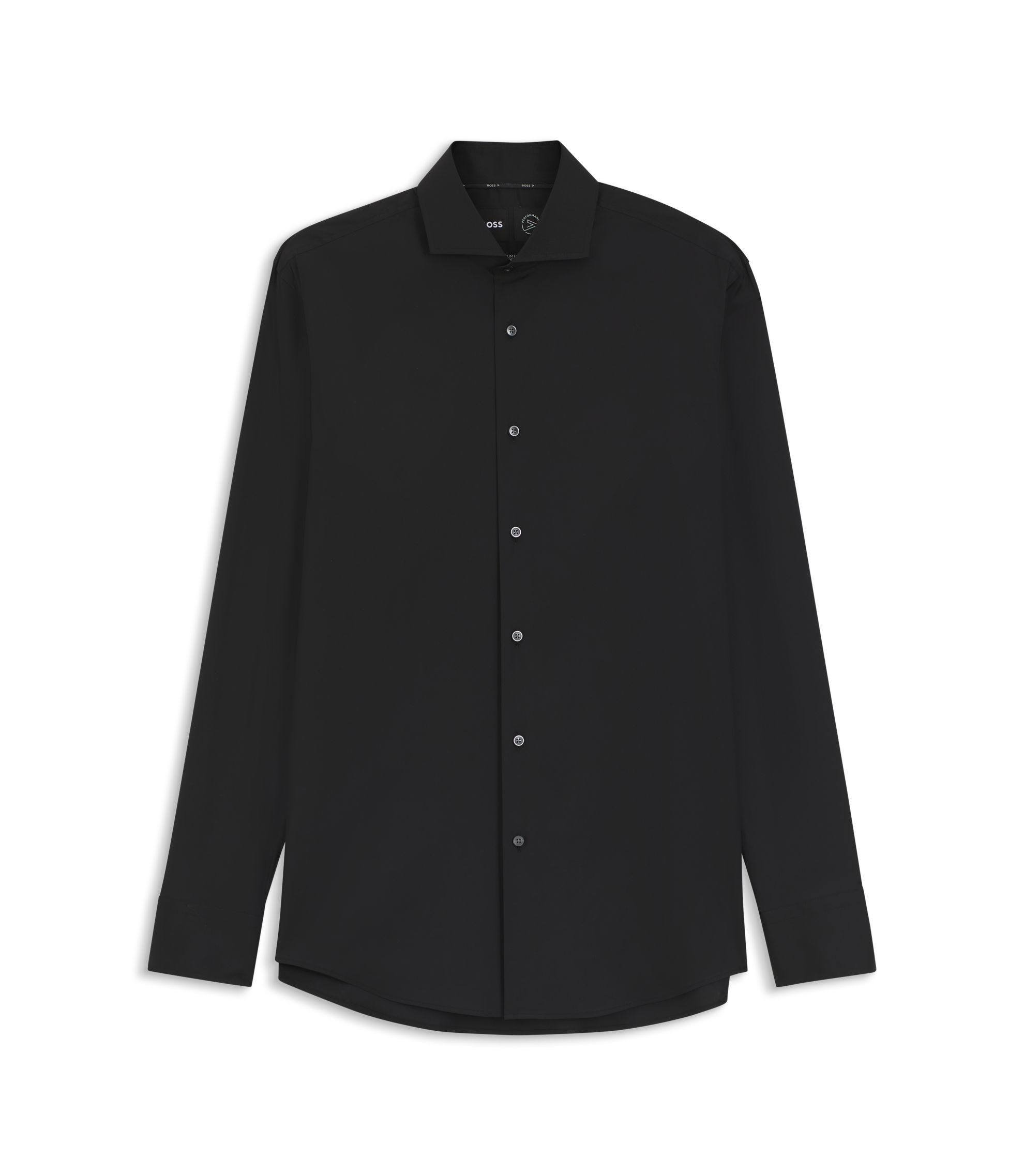 BOSS Slim-fit shirt in easy-iron cotton-blend poplin, Men, Size: 17, Black