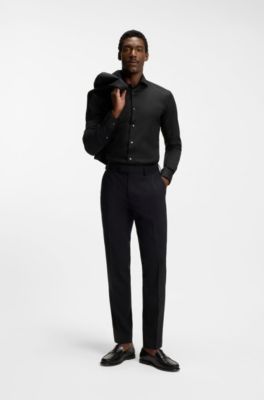 Camisa slim fit de popel&iacute;n de algod&oacute;n de planchado f&aacute;cil, Negro