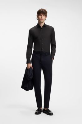 Slim-fit shirt in easy-iron cotton-blend poplin, Black