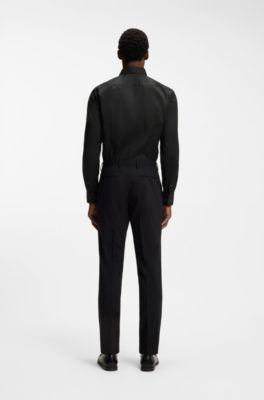 Chemise Slim Fit en popeline de coton m&eacute;lang&eacute; facile &agrave; repasser, Noir