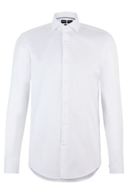 Hugo Boss Slim-fit Shirt In Easy-iron Cotton-blend Poplin In White