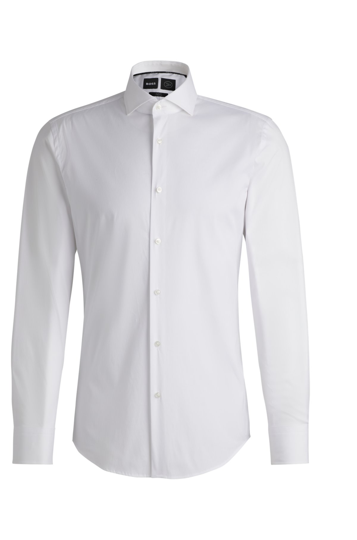 Slim-fit shirt in easy-iron cotton-blend poplin, White