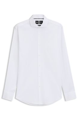 Chemise Slim Fit en popeline de coton m&eacute;lang&eacute; facile &agrave; repasser, Blanc