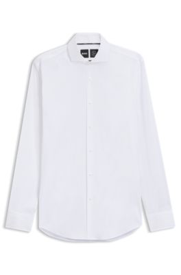 Chemise Slim Fit en popeline de coton m&eacute;lang&eacute; facile &agrave; repasser, Blanc