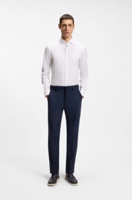 Chemise Slim Fit en popeline de coton m&eacute;lang&eacute; facile &agrave; repasser, Blanc