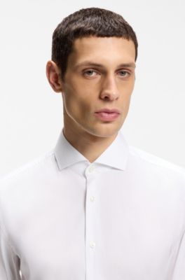 Slim-fit shirt in easy-iron cotton-blend poplin, White