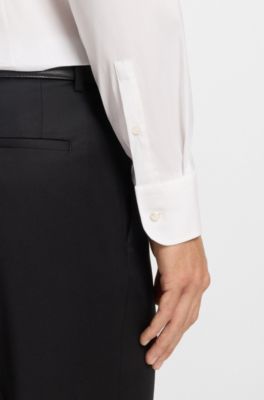 Easy-iron slim-fit shirt in cotton-blend poplin, White