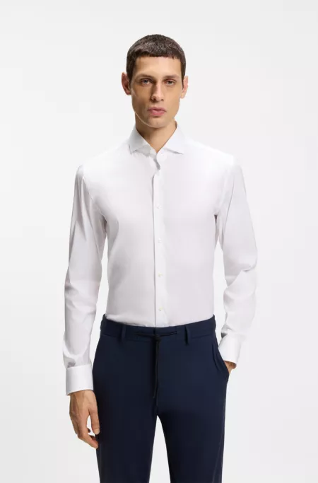 Easy-iron slim-fit shirt in cotton-blend poplin