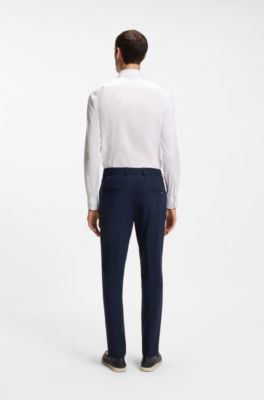 Chemise Slim Fit en popeline de coton m&eacute;lang&eacute; facile &agrave; repasser, Blanc