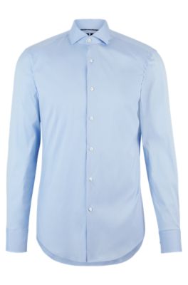 Hugo Boss Slim-fit Shirt In Easy-iron Cotton-blend Poplin In Light Blue