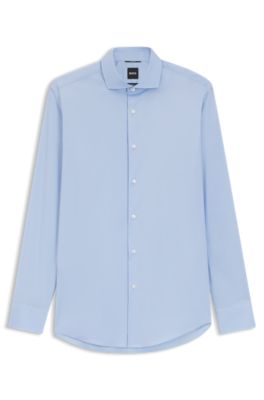 Slim-fit shirt in easy-iron cotton-blend poplin, Light Blue