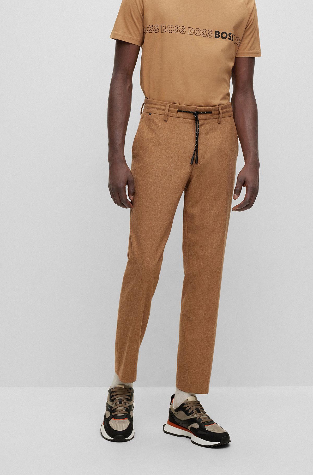 BOSS - Slim-fit pants in melange stretch fabric