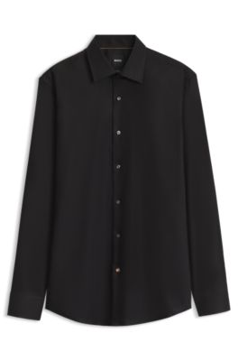 Camisa slim fit en popel&iacute;n de algod&oacute;n de planchado f&aacute;cil, Negro