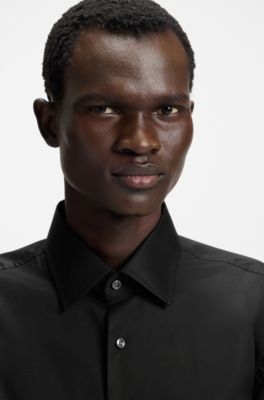 Easy-iron slim-fit shirt in cotton poplin, Black