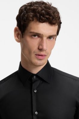 Easy-iron slim-fit shirt in cotton poplin, Black