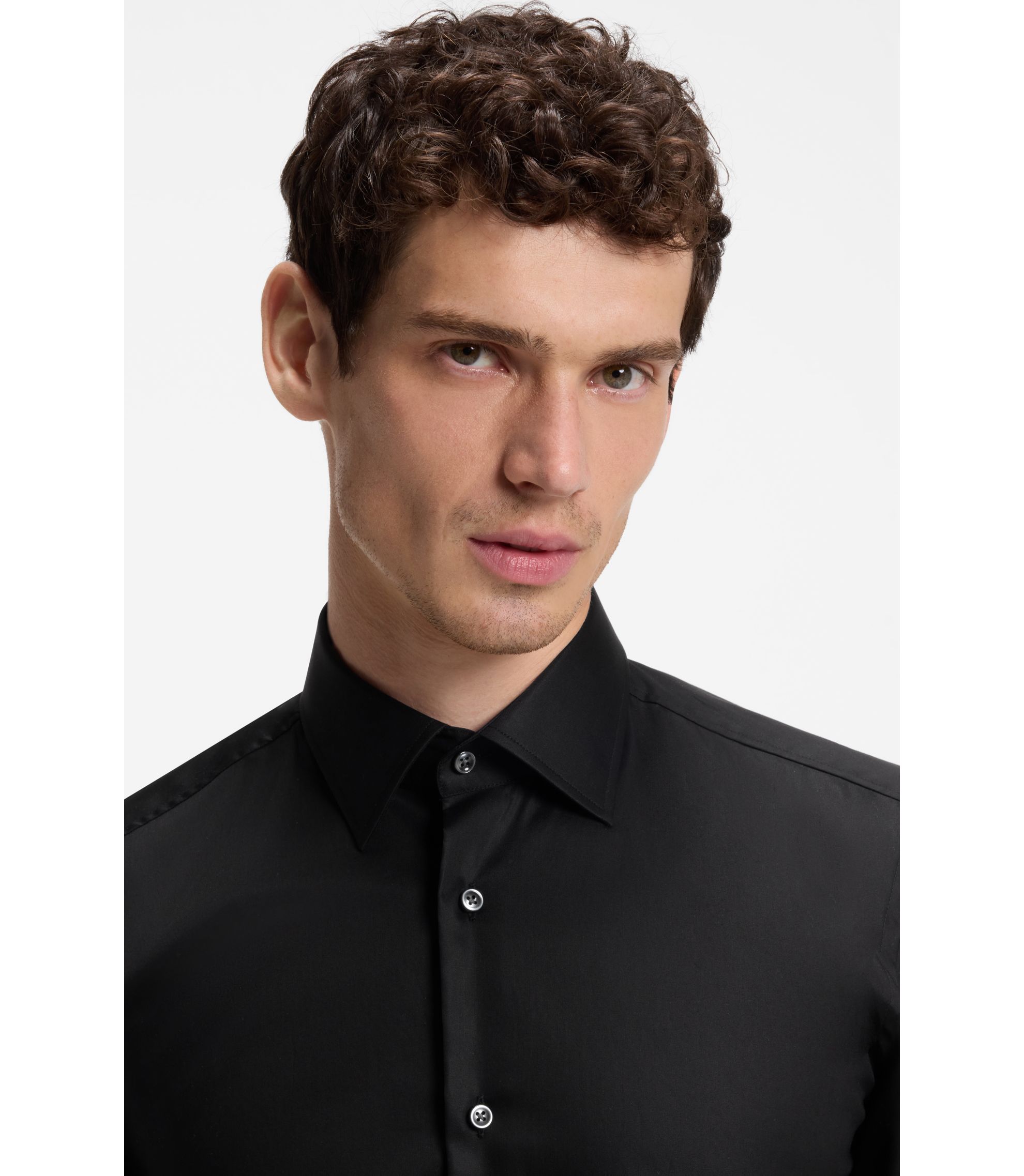 boss black dress shirts Hugo Boss Red Label Men's Black Valerio Solid Modern Fit Dress Shirt