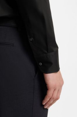 Easy-iron slim-fit shirt in cotton poplin, Black