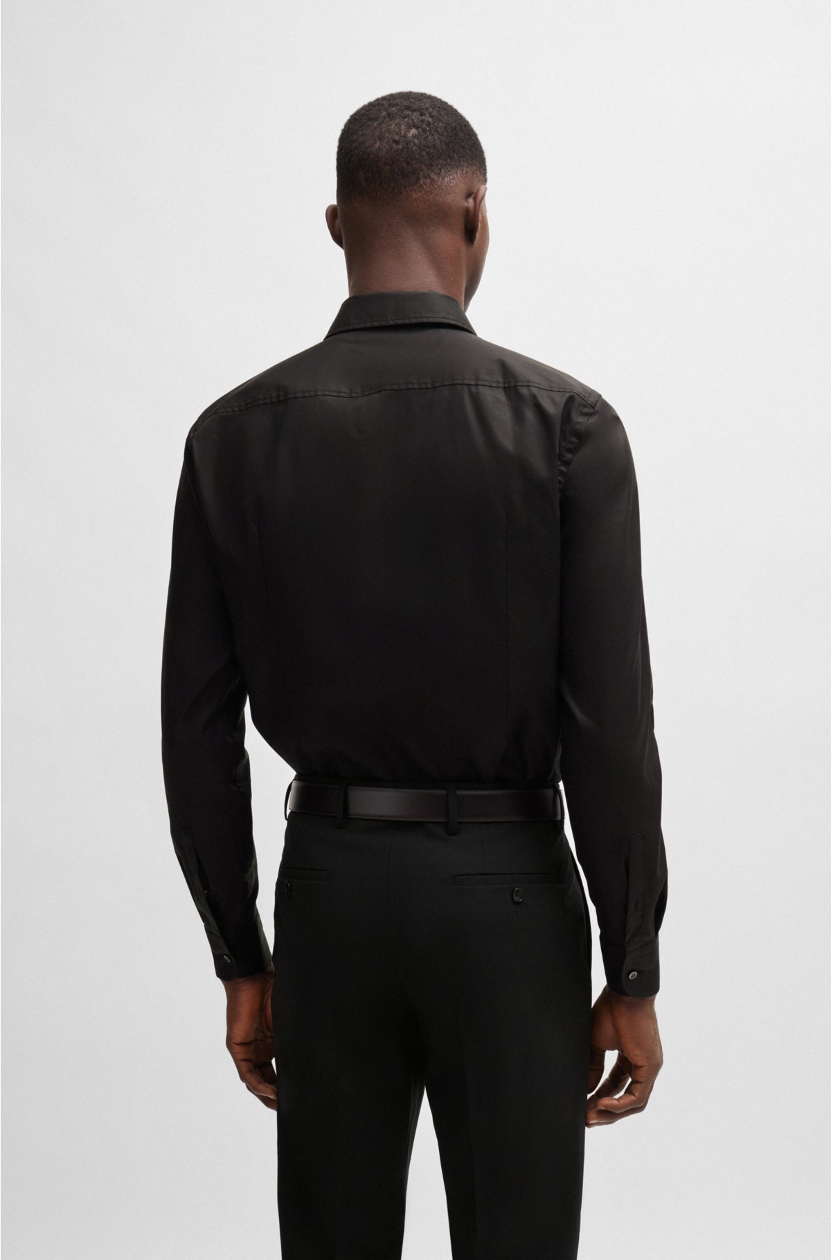 Black Poplin Slim Fit Single Cuff Classic Collar Shirt