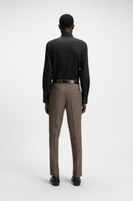 Camisa slim fit en popel&iacute;n de algod&oacute;n de planchado f&aacute;cil, Negro