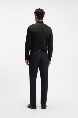 Easy-iron slim-fit shirt in cotton poplin, Black