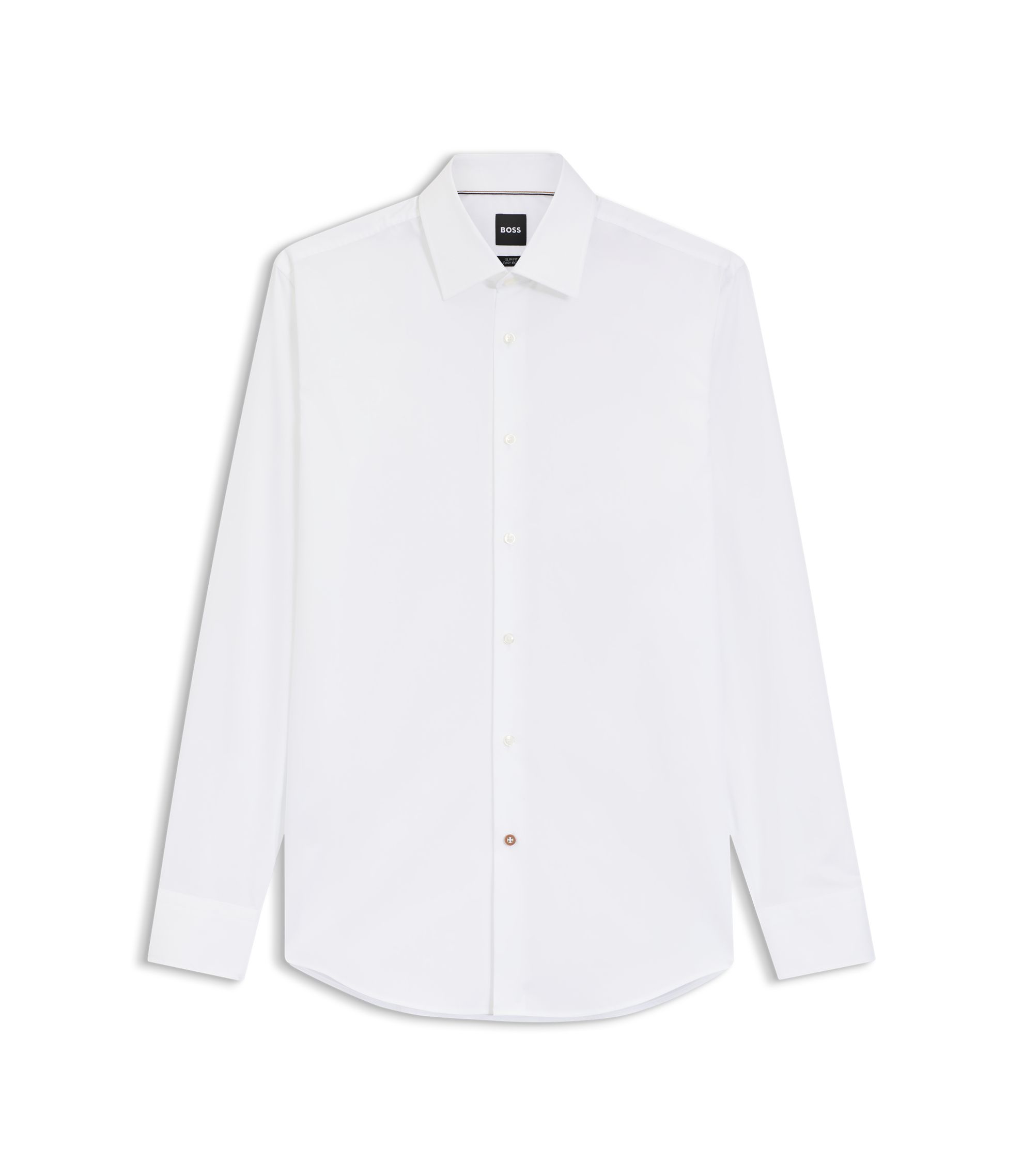 BOSS - Slim-fit shirt in easy-iron cotton poplin - White