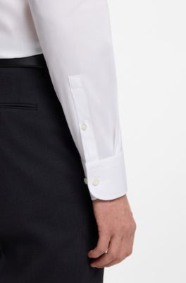 Easy-iron slim-fit shirt in cotton poplin, White