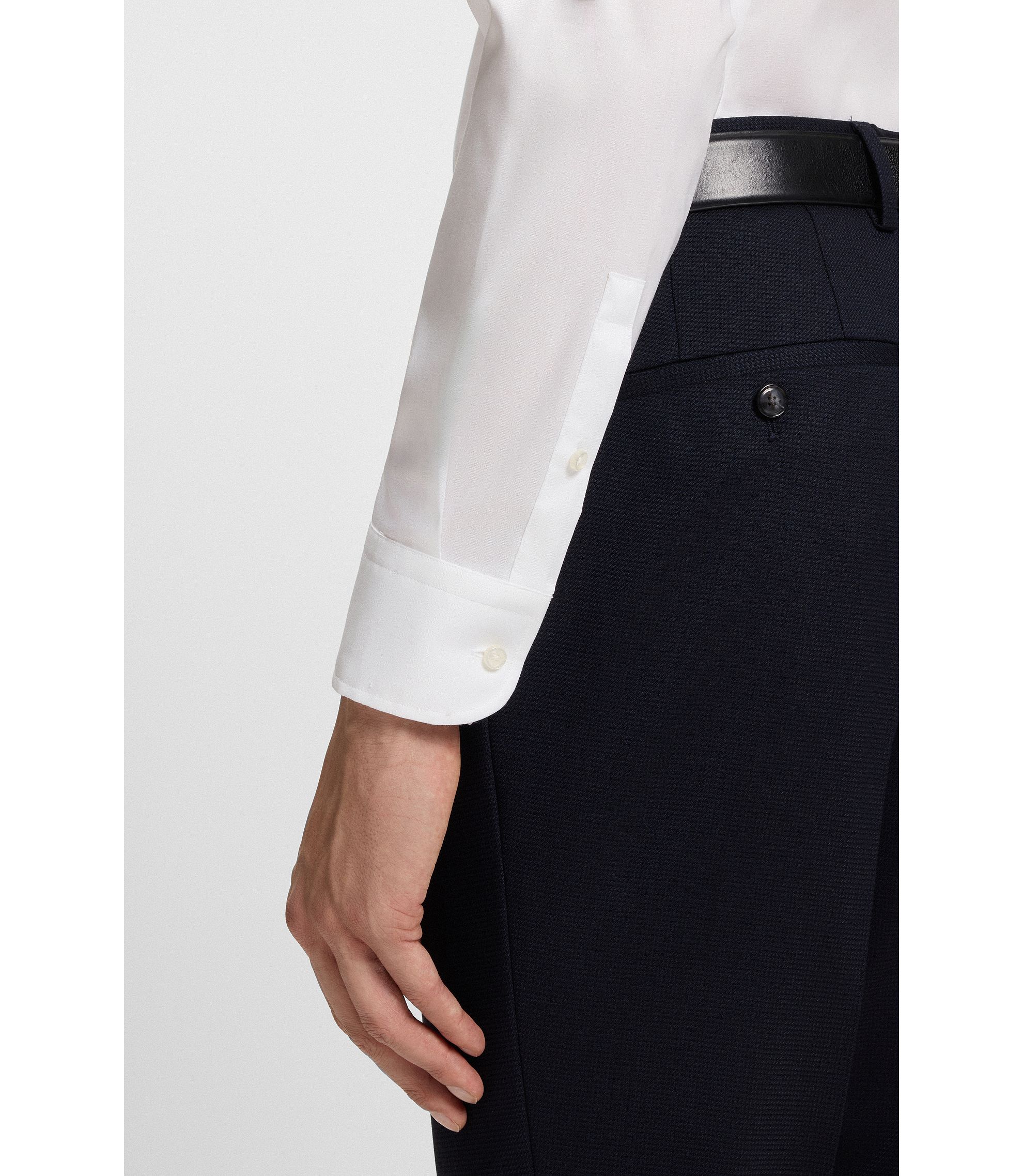 BOSS - Slim-fit shirt in easy-iron cotton poplin - White BOSS - Slim-fit shirt in easy-iron cotton poplin - White