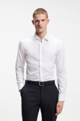Easy-iron slim-fit shirt in cotton poplin, White
