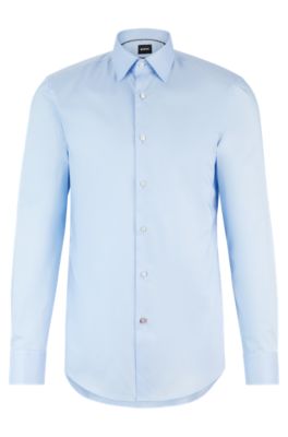 Shop Hugo Boss Slim-fit Shirt In Easy-iron Cotton Poplin In Light Blue