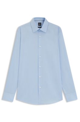 Easy-iron slim-fit shirt in cotton poplin, Light Blue